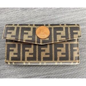 VINTAGE 1970 FENDI ZUCCA Long WALLET F Logo MONOGRAM CANVAS Brown Tan Black